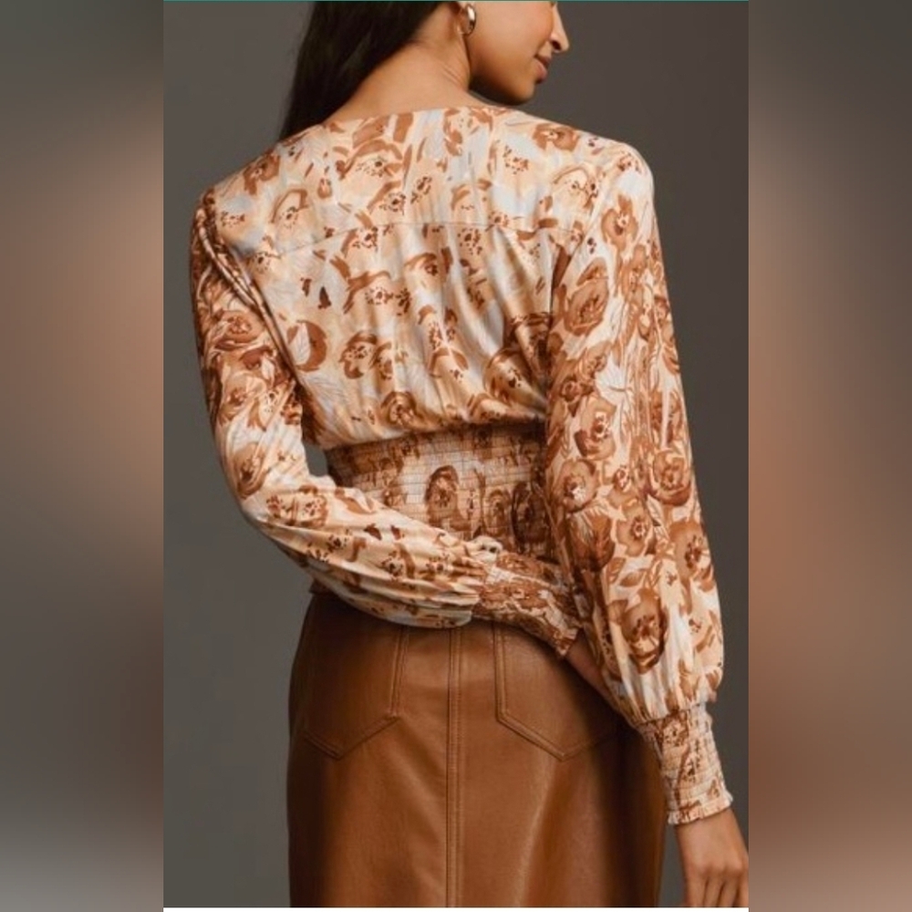 Like New Anthropolgie Floral Print Wrap Top - Picture 3 of 6